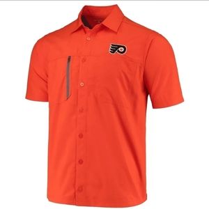 Philadelphia Flyers Antigua Kickoff Fishing Button-Up Orange Shirt Men's Medium
